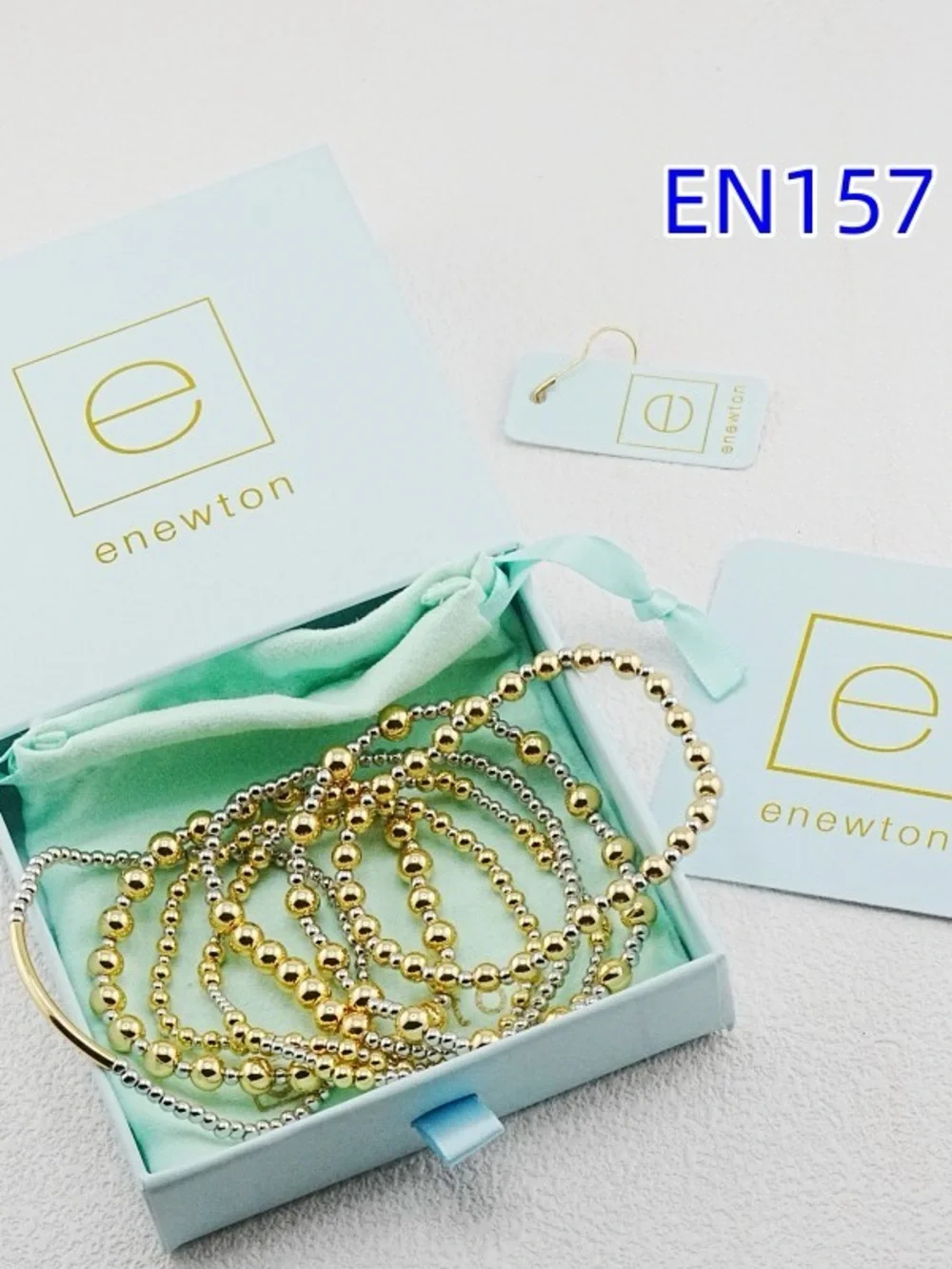 Gold and Silver Beaded Stretch Bracelet Set - EN157